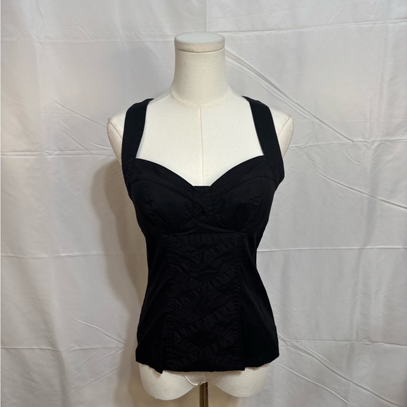 bebe Tops - Y2K‎ 2b Bebe Black Corset Tank Top Zip Back Strappy Cutout Small